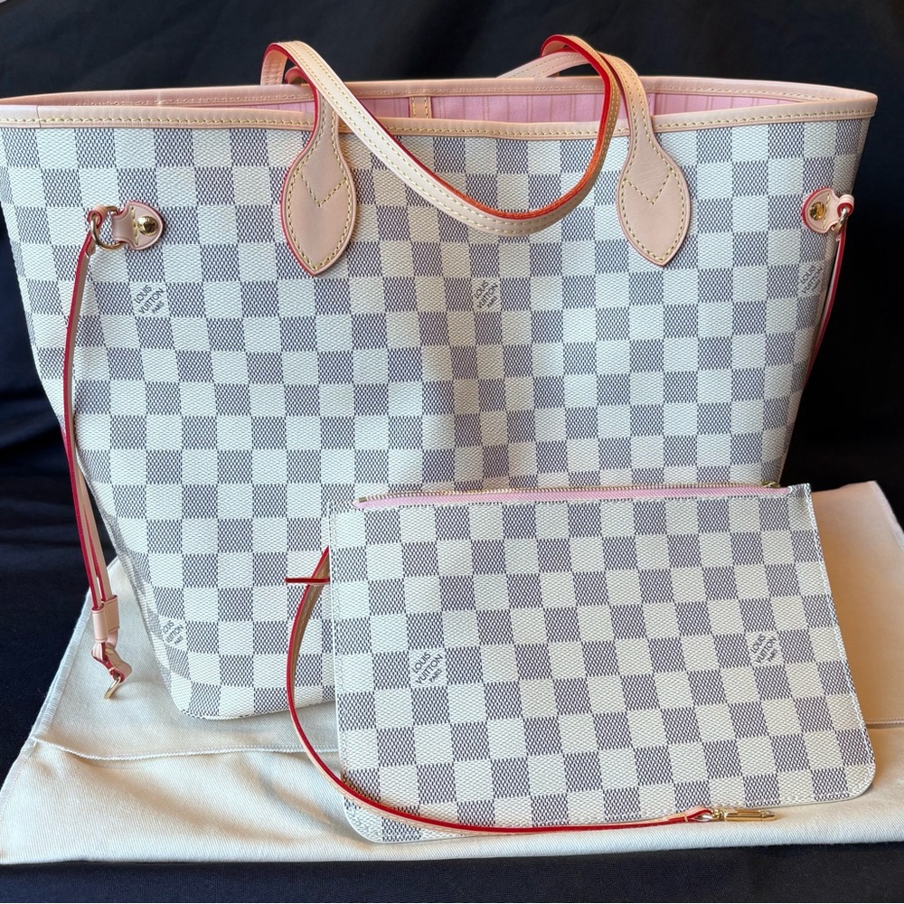 Louis Vuitton Pink and White Checkered Tote